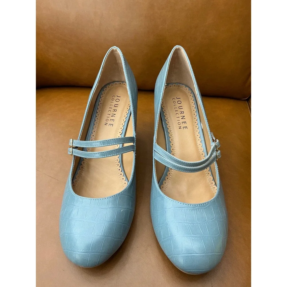 Journee Collection Windy Pump Womens 12 Blue Excellent Croc Mary Jane Heel